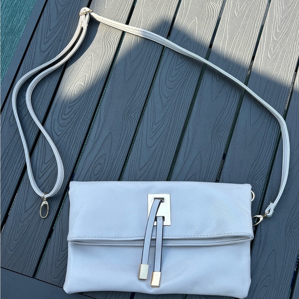 Silver Clutch with Removable Shoulder Strap